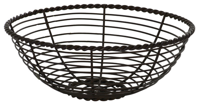 8" Round Black Wire Basket, 3" - Transitional - Fruit ...