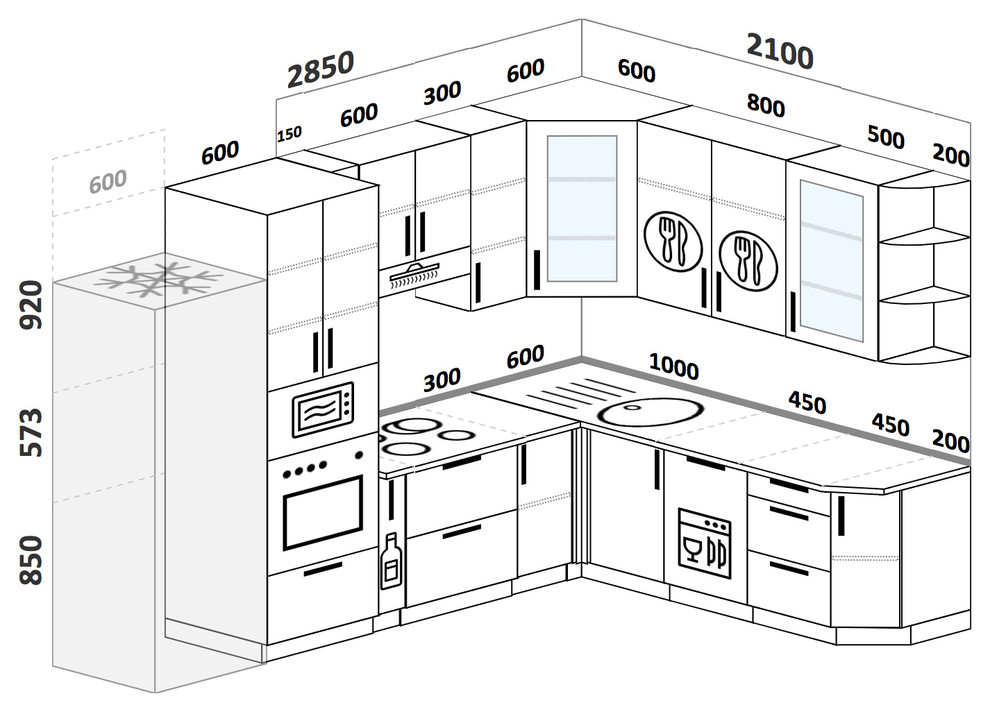 Угловая кухня с пеналом для семьи с детьми