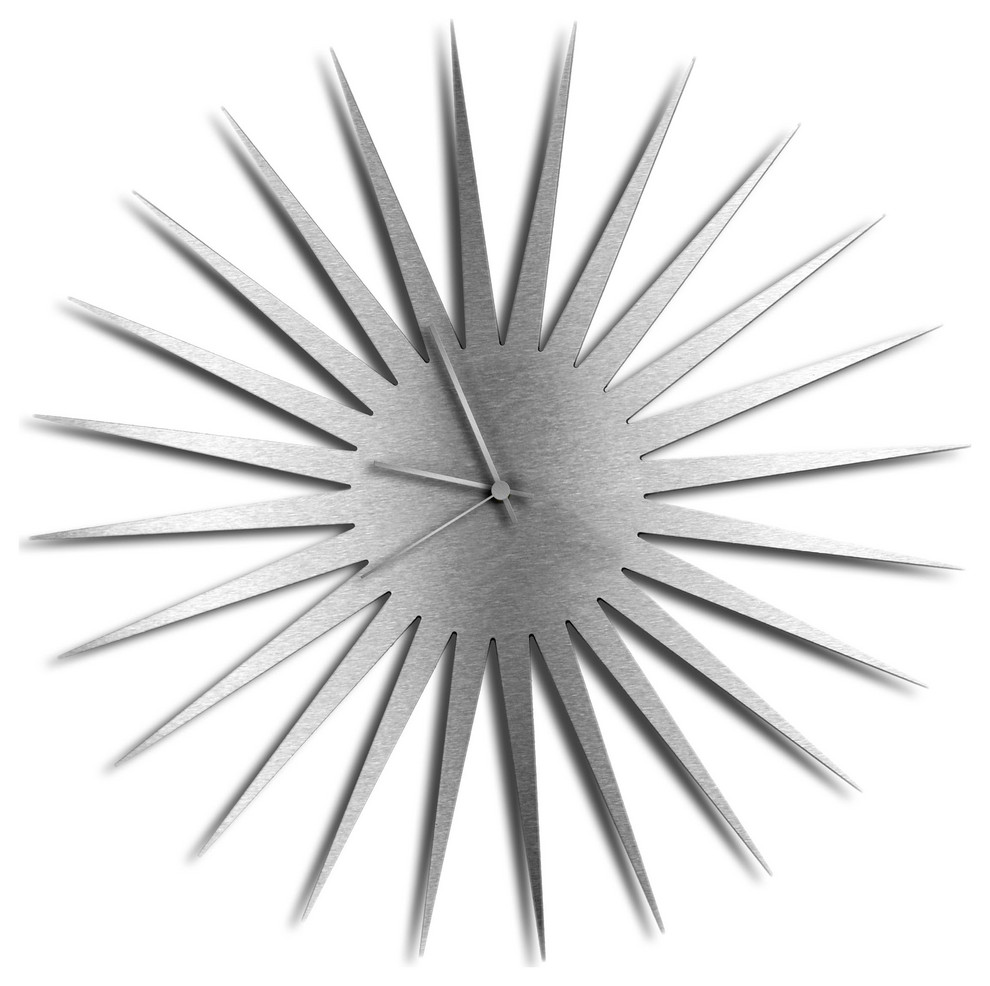 MCM Starburst Clock, Silver Wall Decor Midcentury Wall Clocks by