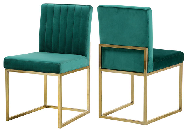 Gie Velvet Dining Chairs Set Of 2 Green Gold Base Gie Velvet Dining Chairs Set Of 2 Green Gold Base