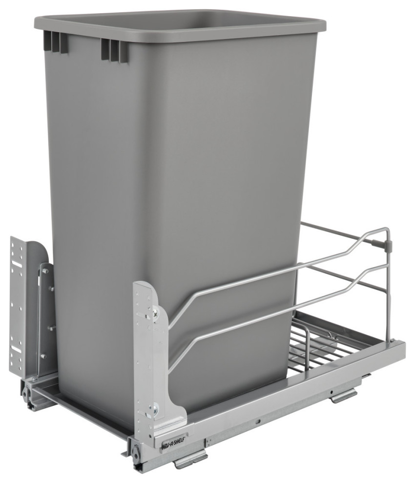 Steel Bottom Mount Double Pull Out Trash, Soft Close, Silver, 50 qt/12.5 gal