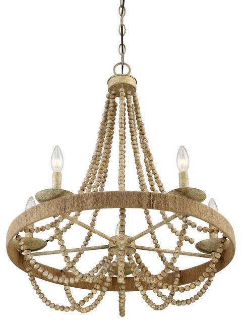 5 Light Chandelier Natural Wood With Rope 5 Light Chandelier Natural Wood With Rope