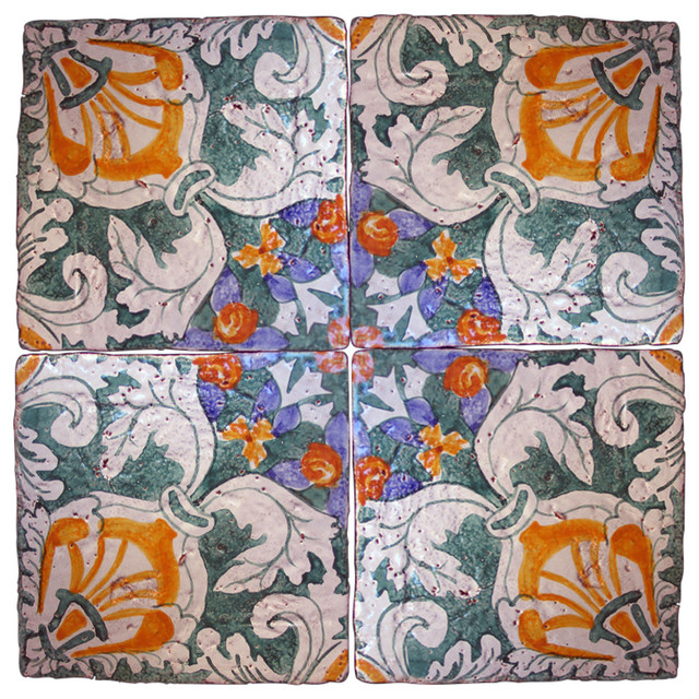 Repro Mediterranean Majolica Tiles, Set of 4 ...