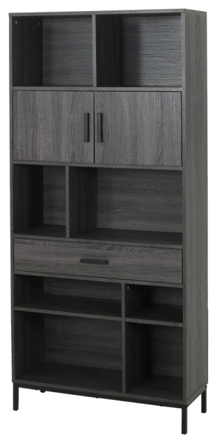 Taryn Contemporary Faux Wood Cube Unit Bookcase, Dark Gray/Black