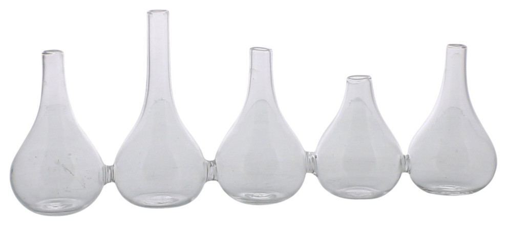 Quintuplet Set Of Five Joined Glass Posy Vases