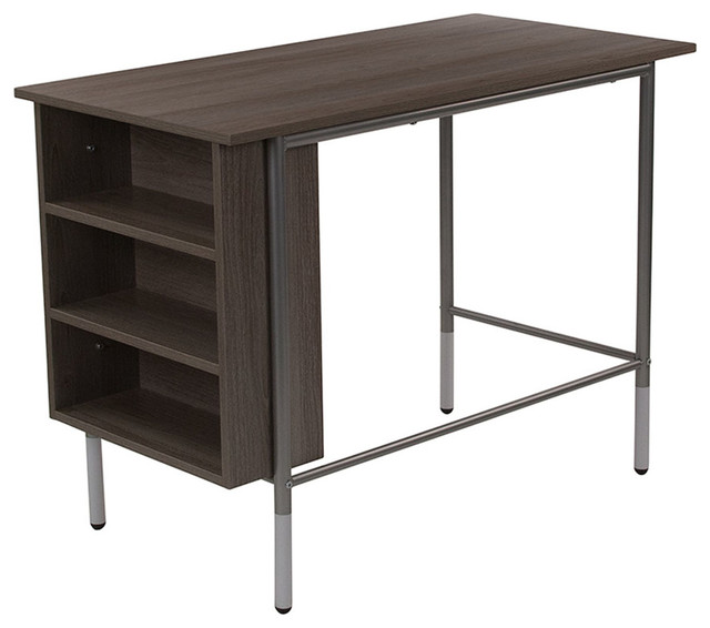 Offex Light Applewood Finish Computer Desk With Side Storage Shelves