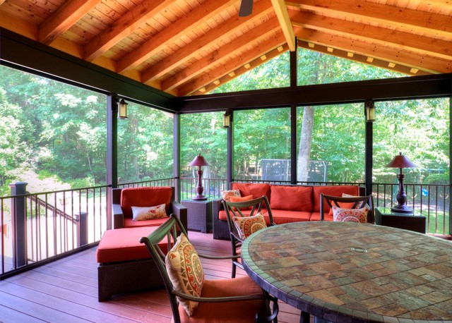 Centreville Screen Porch With Black Trim Cedar Ceiling