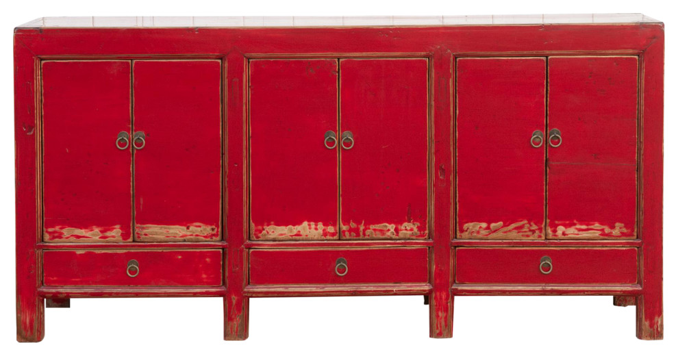 Long Red Lacquered Asian Sideboard Asian Buffets And Sideboards