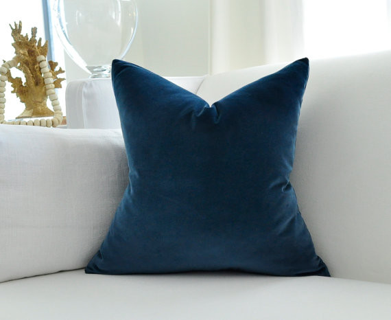 Cotton Velvet Pillow Cover, Navy Blue by Woody Liana