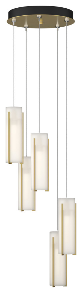 Exos Glass 5-Light Pendant Modern Brass, Opal Glass