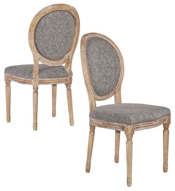 Linon Avalon Wood Oval Back Set of Two Dining Chairs in Gray French