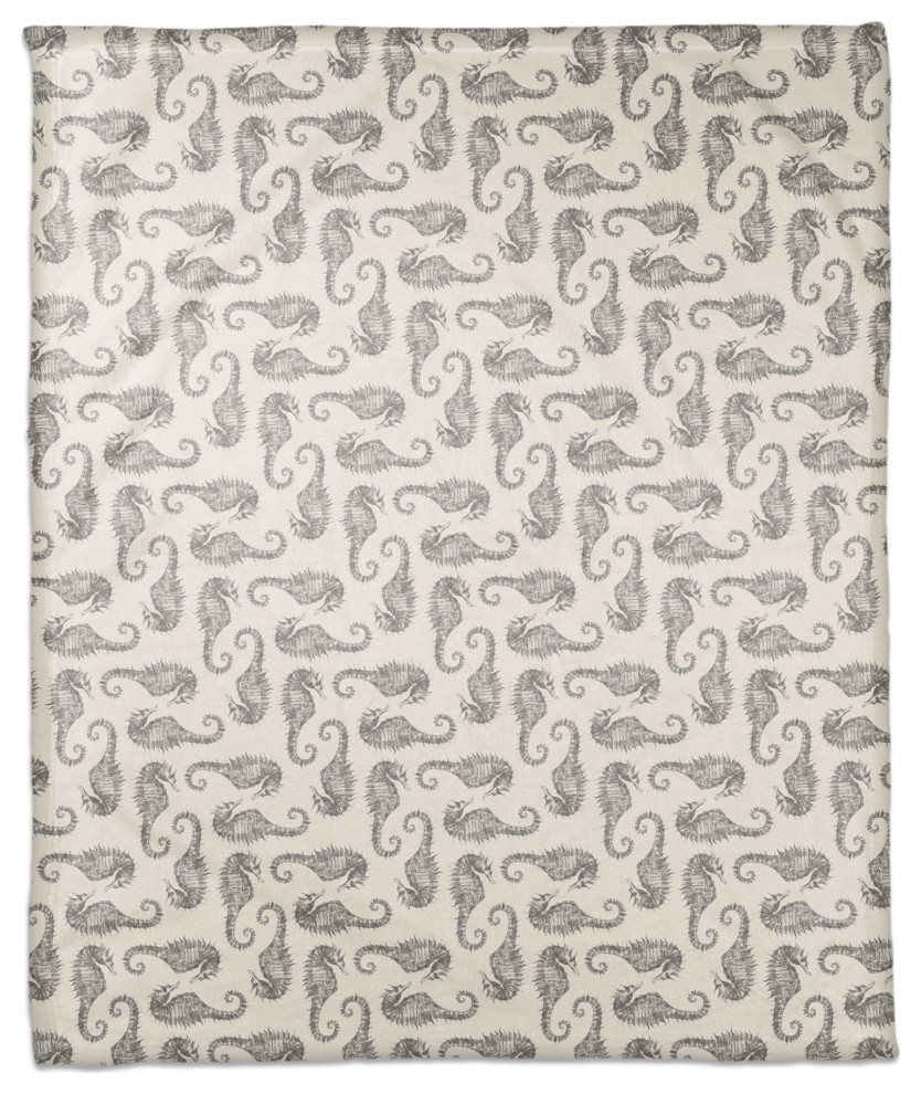 Watercolor Seahorse 50x60 Throw Blanket, Gray