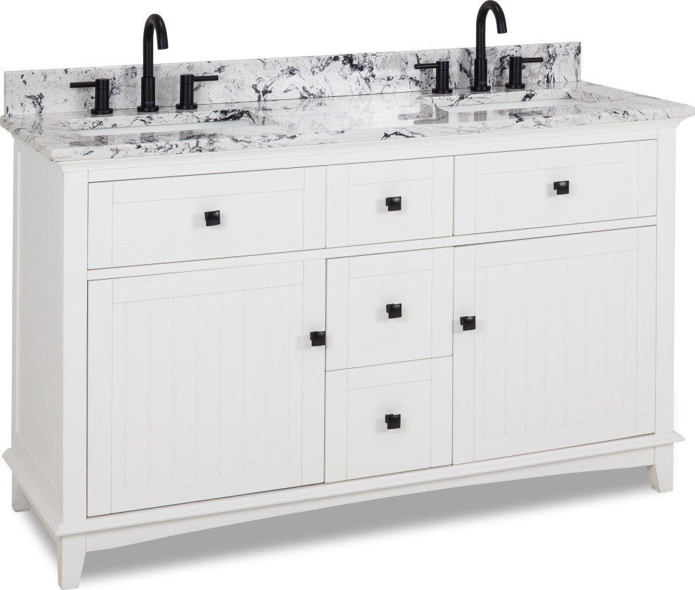 60 Double White Vanity White Black Engineered Marble Top 2 Bowls Contemporary Bathroom Vanities And Sink Consoles By Modern Bath House