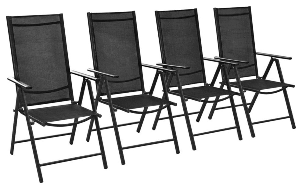 Vidaxl Folding Garden Chairs, Set of 4, Aluminium and Textilene Black