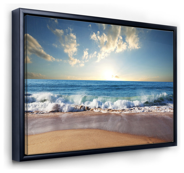 Designart Sea Sunset Seascape Framed Canvas Art Print, Black, 32x16