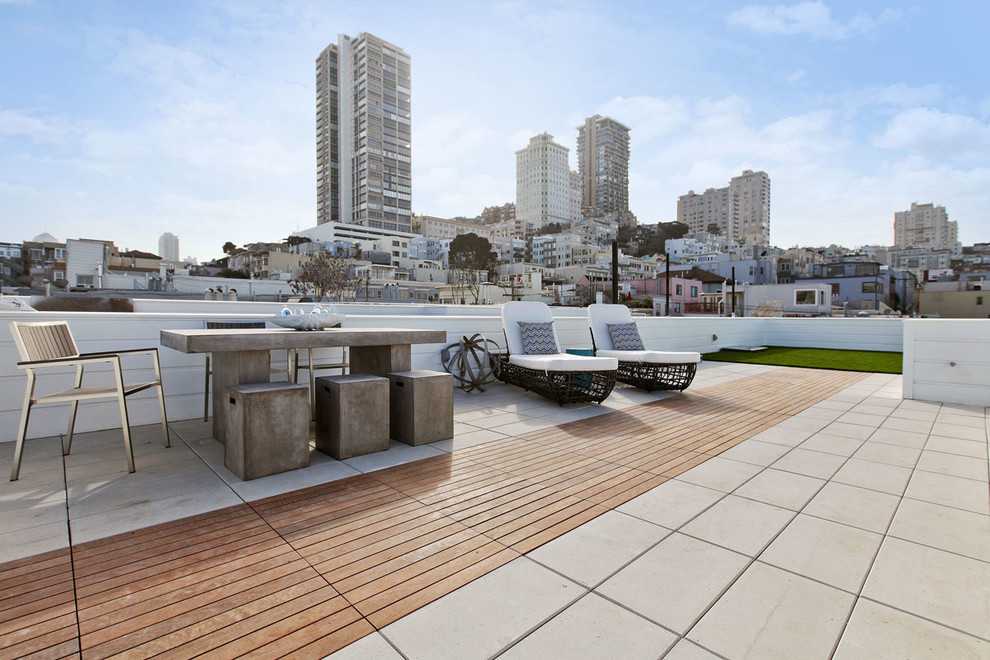 This is an example of a contemporary rooftop and rooftop deck in San Francisco with no cover.