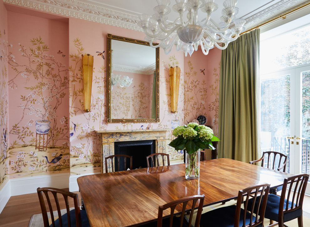 Chinoiserie Collection - Our "Chai Wan in Rose" mural adorns this dining room designed by Peter Mikic in London.
