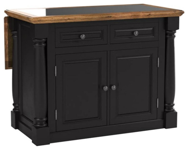 Classic Kitchen Island, Black Hardwood & Distressed Oak Top With