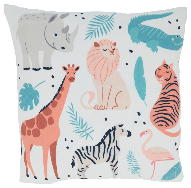 Baby Throw Pillow With Safari Animals Design and Poly Filling