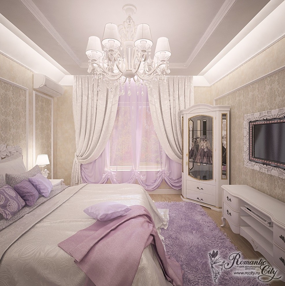 Дизайн дома в классическом стиле с нежной спальней