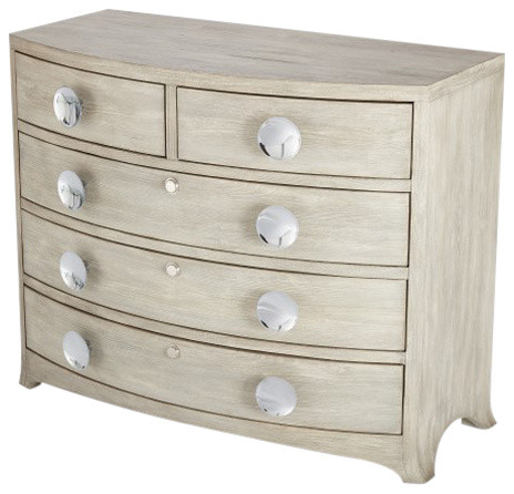 Elegant Wood Gray 5 Drawer Bow Front Chest Silver Large Pulls Geometric Farmhouse Dressers By My Swanky Home