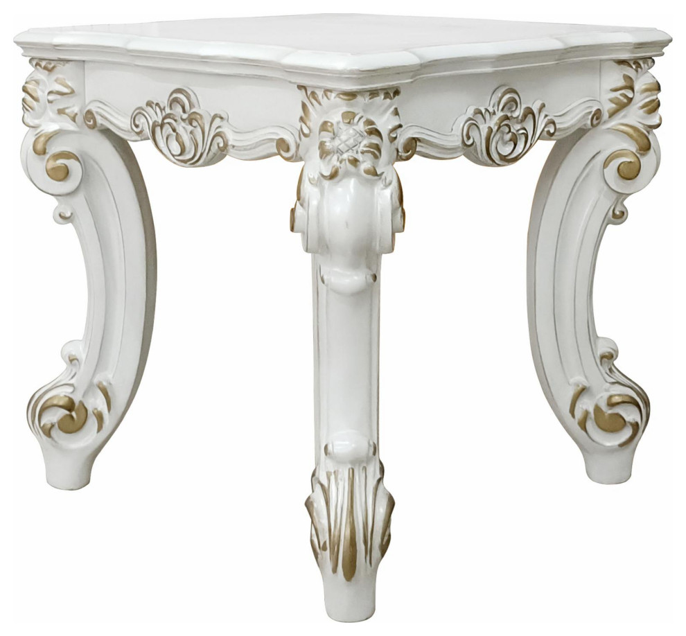 Unique End Table, Scrolled Legs With Golden Carved Details, Antique