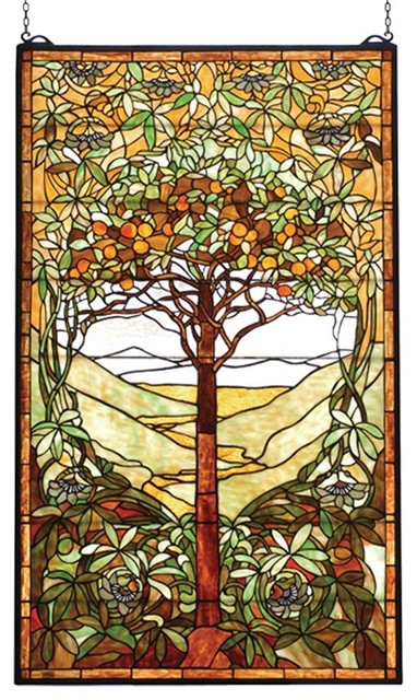 29 Wx48 H Tiffany Tree Of Life Stained Gl Window Traditional Tree Of Life Stained Gl Window
