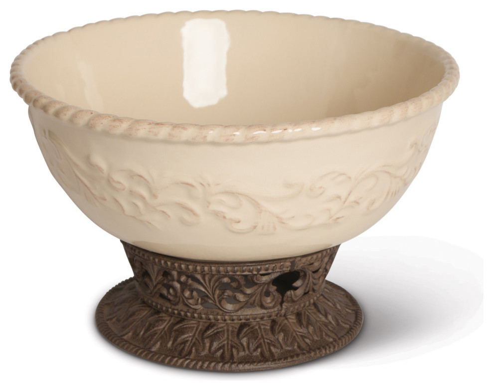 Detailed Embossed Cream Ceramic Bowl Transitional Serving And Salad Bowls by Gerson