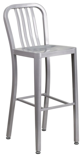 Flash Furniture 30"Silver Metal Indoor-Outdoor Barstool With Vertical Slat Back