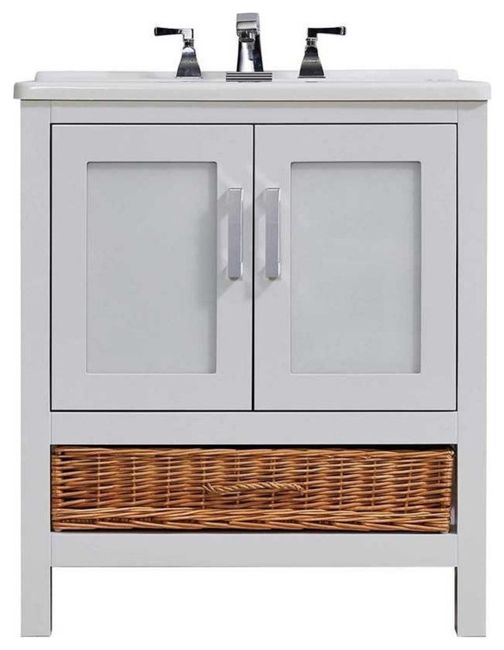 Stufurhome Rhodes 30 in. x 34 in. White Engineered Wood Laundry Sink