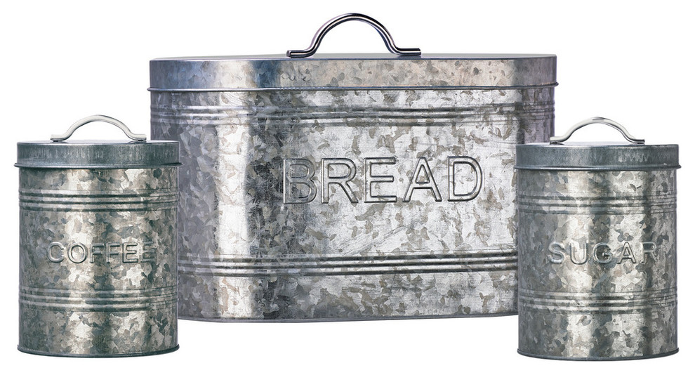 Amici Home Rustic Kitchen Galvanized Metal Canister, Set of 3