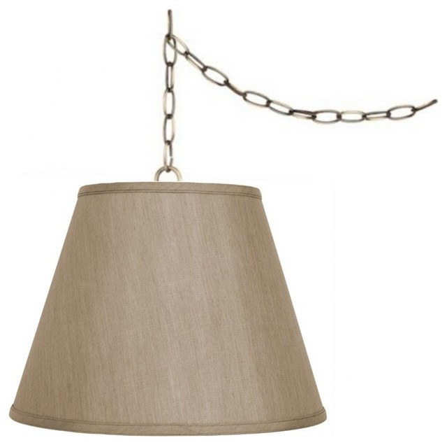 Tan 16" Swag Lamp Lighting Fixture Hanging Plugin Transitional