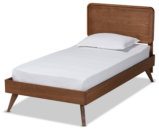 Baxton Studio MidCentury Twin Bed In Walnut Brown Finish LeolaAsh