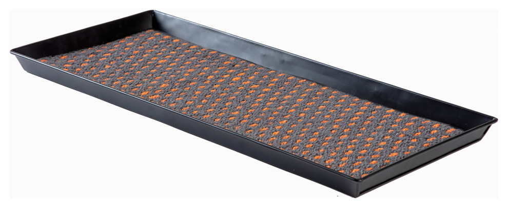 34.5"x14"x1.5" Black Metal Boot Tray With Gray/Orange Coir Insert