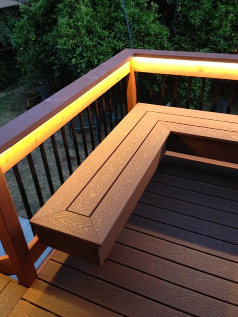 Deck with bench (composite &amp; redwood) - Contemporary - Deck - Santa ...