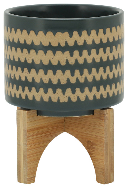 Curated visual reference: Fresh Look at 5 Zig Zag Planter With Stand Teal Contemporary Indoor Pots