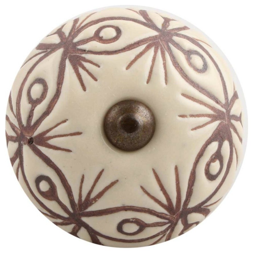 Set of Four Etched Ceramic Drawer Knobs Traditional And