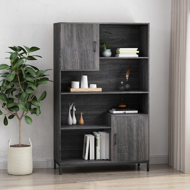 Joanne Contemporary Faux Wood Cube Unit Bookcase Industrial Bookcases by GDFStudio