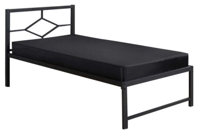 Archer 17"H Platform Daybed Bed Frame With 13 Slats, Black Metal, Twin