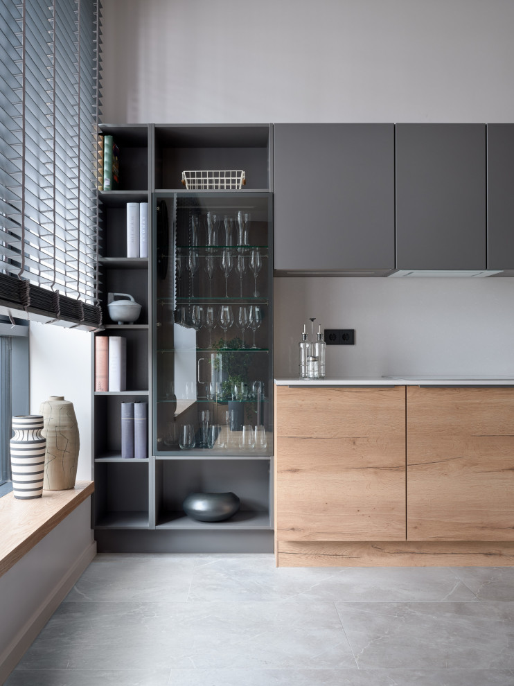 Монохром с деревянными акцентами в двухкомнатной квартире 60 м2