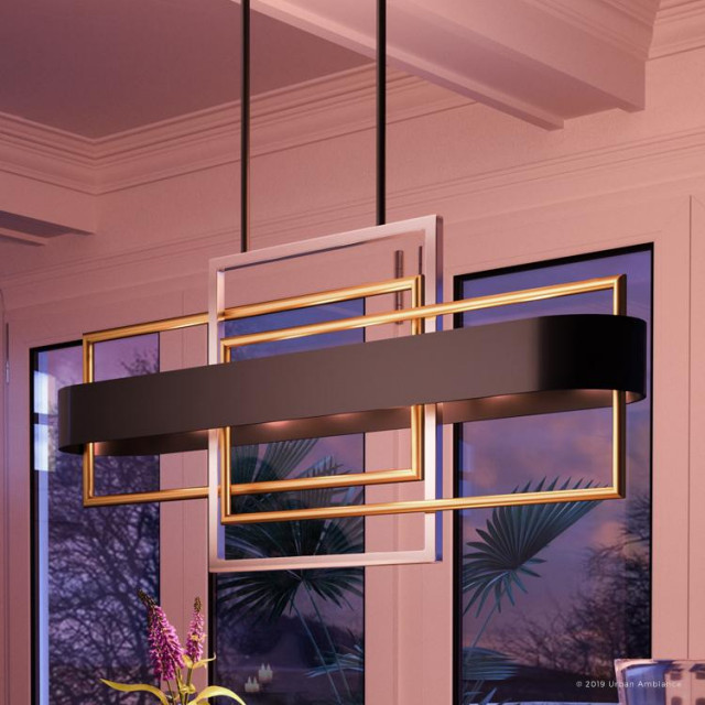with Transitional Style Elements UHP2780 from The Vegas Collection by Urban Ambiance Midnight Black Finish Luxury Modern Chandelier Large Size: 16-3/8 x 38