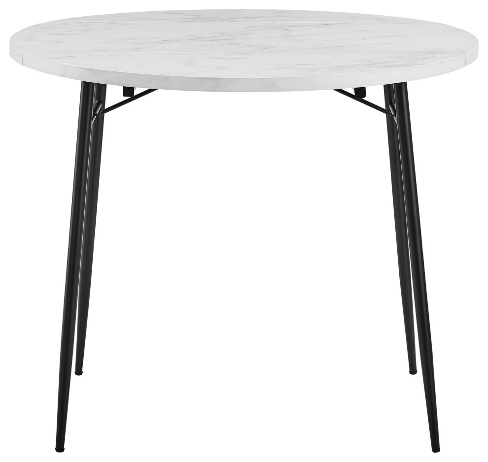 36" Drop Leaf Dining Table, White Faux Marble Midcentury Dining Tables by Virventures Houzz