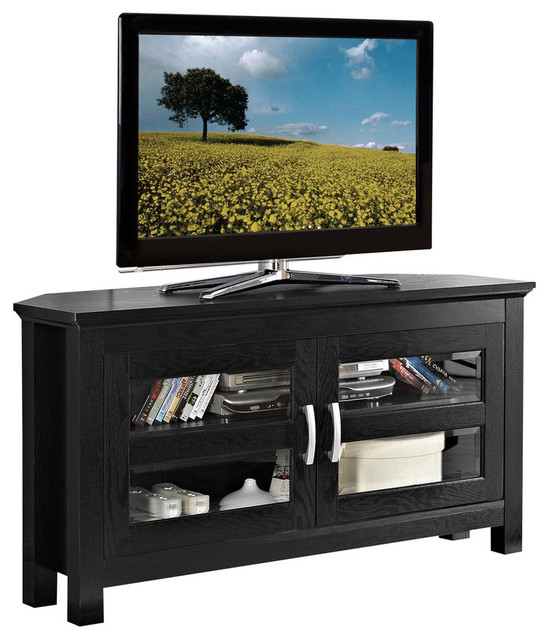 44" Wood Corner TV Media Stand Storage Console Transitional Entertainment Centers And Tv