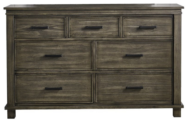 A-America Glacier Point 7 Drawer Transitional Solid Wood Dresser in Gray Stone