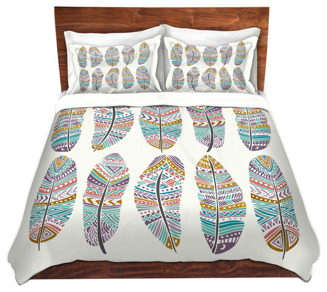 Boho Feathers Microfiber Duvet Cover Contemporary Duvet Covers