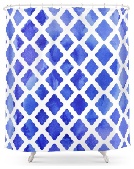 Watercolor Diamonds In Cobalt Blue Shower Curtain Mediterranean