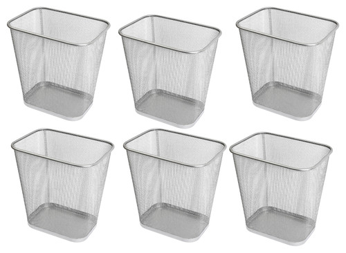 YBM Home Steel Silver Mesh Rectangular Open Top Waste Basket 3 Gallon, 6-Pack