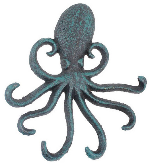 Seaworn Blue Cast Iron Wall Mounted Decorative Octopus Hooks 7