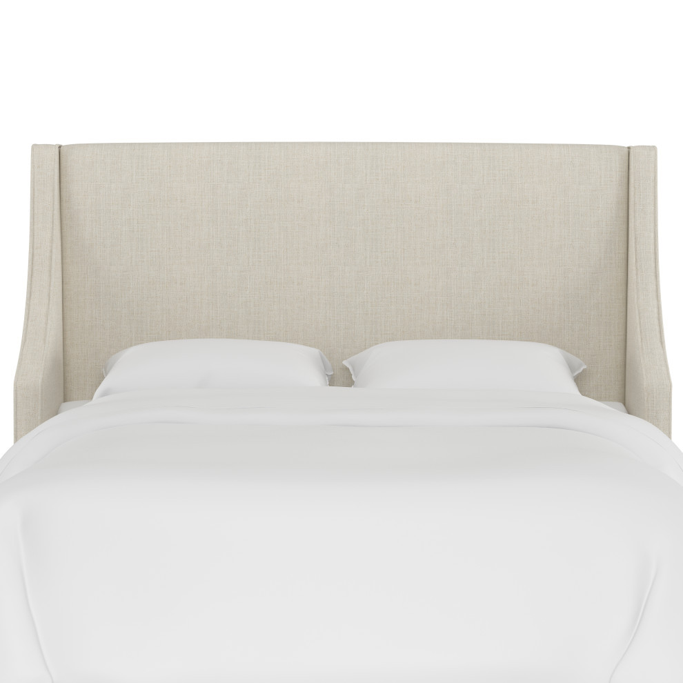 Wingback Headboard, Linen Talc, California King Transitional