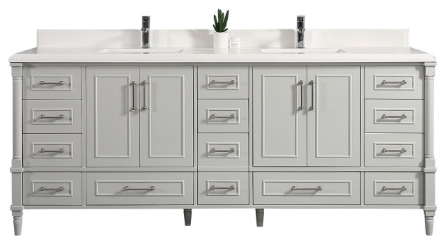84 X 22 Aberdeen Bathroom Vanity In Coventry Gray With 4 Cm White 84 X 22 Aberdeen Bathroom Vanity In
